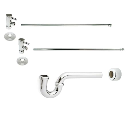 Westbrass Pedestal Sink Faucet Supply Kit with 1/4-Turn Lever Handles and P-Trap, Polished Nickel D1838QRL-05